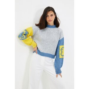 Trendyol Gray Jacquard Color Block Knitwear Sweater