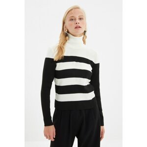 Trendyol Black Turtleneck Striped Knitwear Sweater