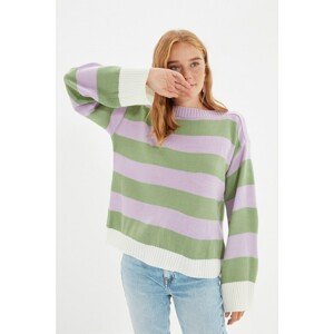 Trendyol Lilac Oversize Striped Knitwear Sweater