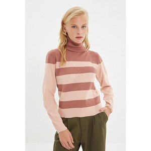 Trendyol Dried Rose Turtleneck Striped Knitwear Sweater