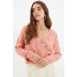 Trendyol Dried Rose Lace Detailed Double Breasted Knitwear Sweater