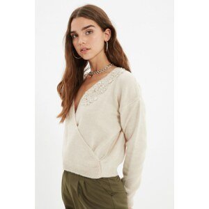 Trendyol Stone Lace Detailed Double Breasted Knitwear Sweater