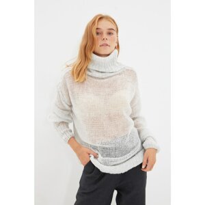 Trendyol Gray Turtleneck Oversize Transparent Knitwear Sweater