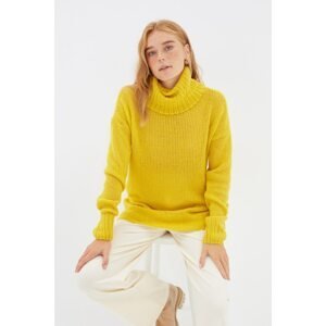 Trendyol Yellow Turtleneck Oversize Transparent Knitwear Sweater