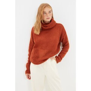 Trendyol Taba Turtleneck Oversize Transparent Knitwear Sweater