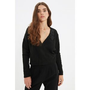 Trendyol Black Lace Detailed Double Breasted Knitwear Sweater
