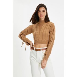 Trendyol Camel Sleeves Ruffle Detailed Knitwear Sweater