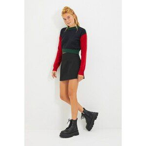 Trendyol Navy Blue Color Block Crop Knitwear Sweater