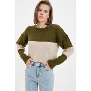 Trendyol Khaki Crew Neck Color Block Knitwear Sweater