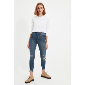 Trendyol Blue Ripped Detailed High Waist Skinny Jeans