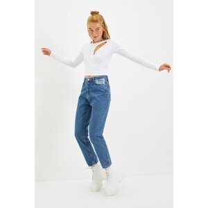 Trendyol Blue Plaid Detailed High Waist Mom Jeans