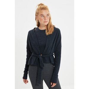 Trendyol Navy Blue Belted and Knitted Look Knitted Cardigan