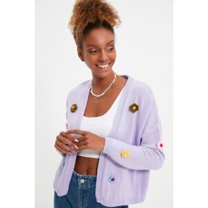 Trendyol Lilac Embroidered Detailed Knitwear Cardigan