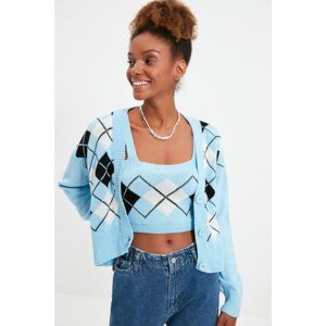 Trendyol Blue Jacquard Blouse- Cardigan Knitwear Suit