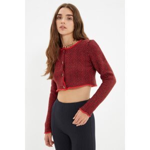 Trendyol Red Jacquard Crop Knitwear Cardigan