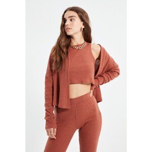 Trendyol Tile Belted and Knitted Look Knitted Cardigan