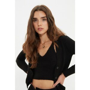 Trendyol Black Button Detailed Crop Blouse Cardigan Knitwear Suit