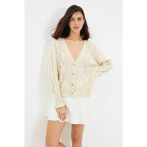 Trendyol Stone Openwork Knitwear Cardigan