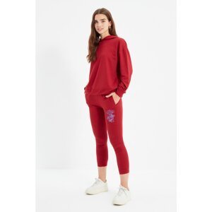 Trendyol Claret Red Printed Hooded Knitted Tracksuit Set