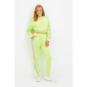 Trendyol Green Color Block Crop Slim Knitted Tracksuit Set