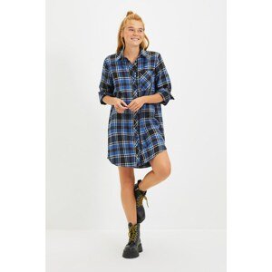 Trendyol Navy Blue Plaid Shirt Dress