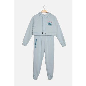 Trendyol Blue Printed Hoodie Knitted Petite Tracksuit Set