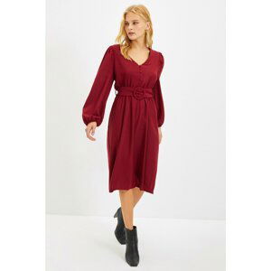 Trendyol Burgundy Belted Buttoned Dress