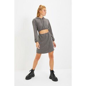 Trendyol Anthracite Waist Decollete Hooded Knitted Dress