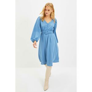 Trendyol Blue Belted Buttoned Dress