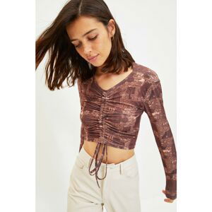 Trendyol Multicolor Crop Ruffle Detailed Knitted Blouse