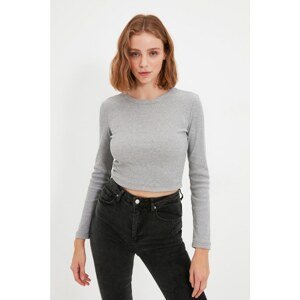 Trendyol Gray Recycle Crop Corduroy Knitted Blouse