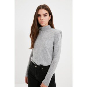 Trendyol Gray Stand Up Collar Shoulder Detailed Knitted Blouse