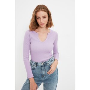 Trendyol Lilac Recycle Basic Corduroy Knitted Blouse
