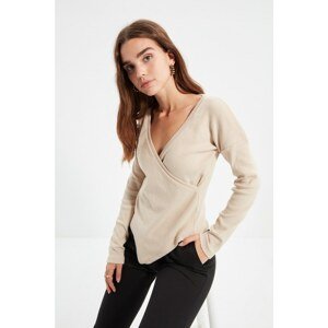 Trendyol Beige Double Breasted Fake Knitwear Knitted Blouse