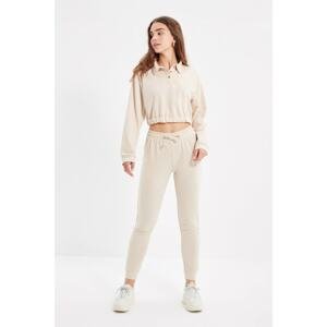 Trendyol Beige Button Detailed Polo Neck Knitted Bottom-Top Set