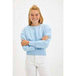 Trendyol Light Blue Balloon Sleeve Crop Raised Knitted Thick Sweatshirt