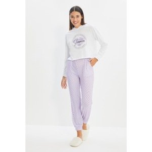 Trendyol Lilac Printed Knitted Pajamas Set