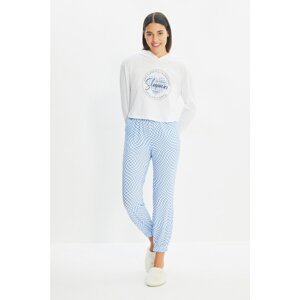 Trendyol Blue Printed Knitted Pajamas Set