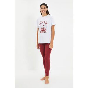 Trendyol Claret Red Printed Knitted Pajamas Set