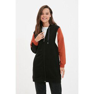 Trendyol Black Hooded Color Block Zip Front Sweatshirts