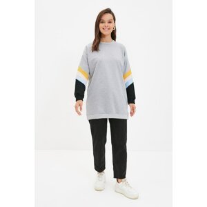 Trendyol Gray Crew Neck Color Block Knitted Sweatshirt