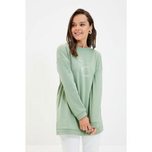 Trendyol Mint Crew Neck Printed Knitted Sweatshirt