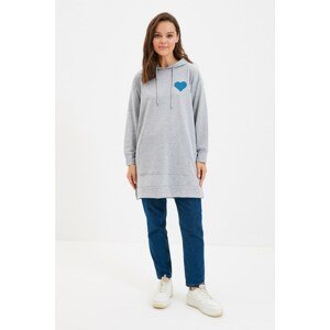 Trendyol Gray Hoodie Printed Knitted Sweatshirt