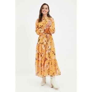 Trendyol Mustard Shirt Collar Belted Dress