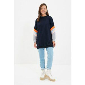 Trendyol Navy Blue Crew Neck Color Block Knitted Sweatshirt