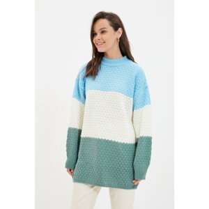 Trendyol Blue High Collar Color Block Knitwear Sweater