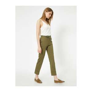 Koton Women's Green Belt Detailed Normal Waist Pocketed Trousers