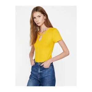 Koton Women's Yellow Collar Detailed T-Shirt