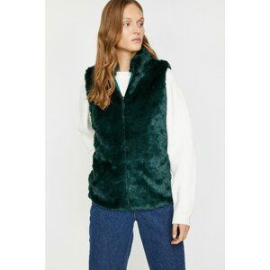 Koton Women's Green Zipper Detailed Faux Fur Vest