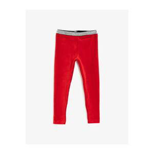 Koton Girl Red Velvet Waist Glittery Leggings